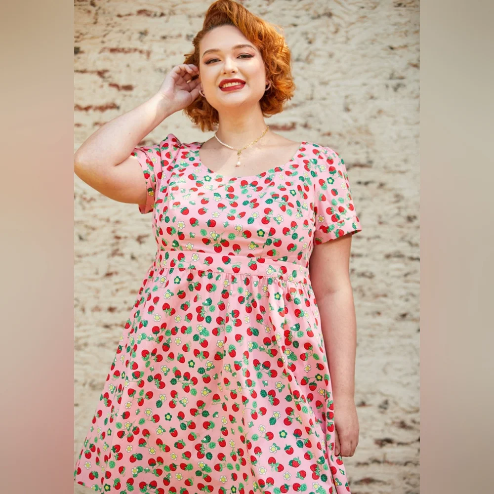 NWT ModCloth What's the Scoop A-Line Strawberry Print Dress with Pockets Size L - Picture 10 of 14